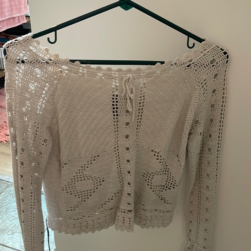 white sweater crop top